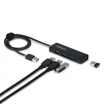 Hub USB-A de 4 portas StarTech.com, 5 Gbit/s, alimentação pelo bus, USB-A para 4x USB-A mini hub, cabo host extra longo de 61 cm, plástico PCR, hub USB portátil para secretária/portátil