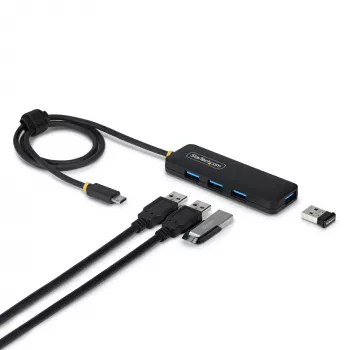 Hub USB-C de 4 portas StarTech.com, 5 Gbit/s, alimentação pelo bus, USB-C para 4x USB-A mini hub, cabo host extra longo de 61 cm, plástico PCR, hub USB portátil para secretária/portátil