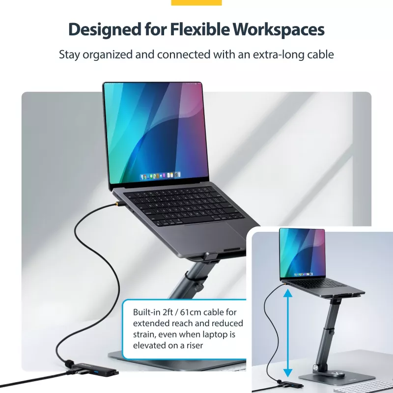 Hub USB-C de 4 portas StarTech.com, 5 Gbit/s, alimentação pelo bus, USB-C para 4x USB-A mini hub, cabo host extra longo de 61 cm, plástico PCR, hub USB portátil para secretária/portátil