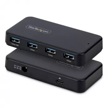 Hub USB-A de 4 portas StarTech.com, 5 Gbit/s, alimentação própria, cabo host 2 em 1 USB-C e USB-A, 1 porta de carregamento BC 1.2, fonte de alimentação de 24 W incluída, MacBook e Windows