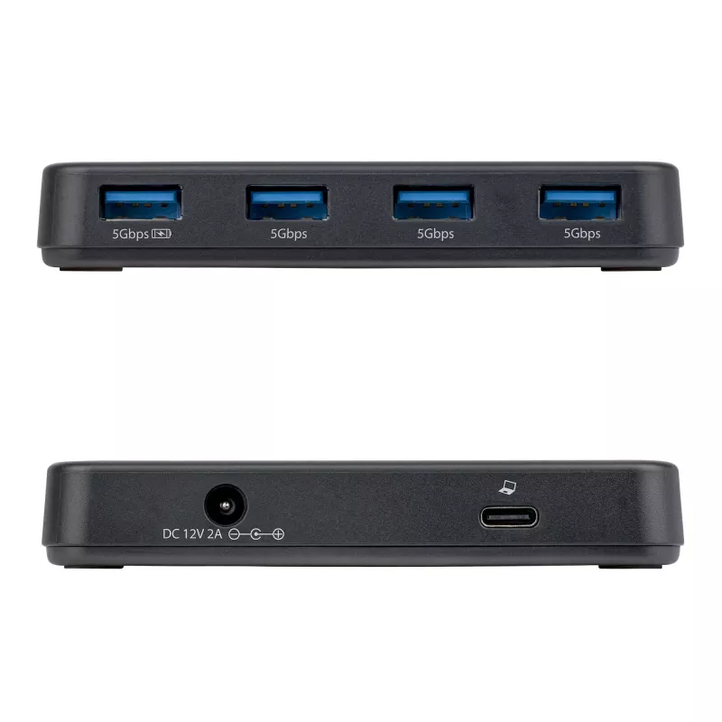 Hub USB-A de 4 portas StarTech.com, 5 Gbit/s, alimentação própria, cabo host 2 em 1 USB-C e USB-A, 1 porta de carregamento BC 1.2, fonte de alimentação de 24 W incluída, MacBook e Windows