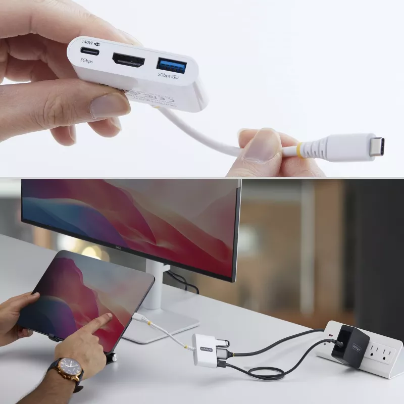 StarTech.com Adaptador multiporta USB-C para HDMI com carregamento PD de 140W, HDMI 4K 60Hz, hub USB 5Gbit/s, mini-dock para MacBook / Dell / Thinkpad / HP / iPad / tablets