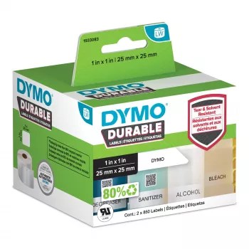 DYMO Original LabelWriter Etiquetas Durable | 25 mm x 25 mm | Poli branco | 2 rolos de 850 (1.700 etiquetas autocolantes) | Alto desempenho | Para impressoras de etiquetas LabelWriter