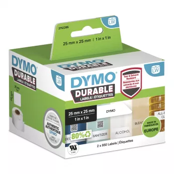 DYMO Original LabelWriter Etiquetas Durable | 25 mm x 25 mm | Poli branco | 2 rolos de 850 (1.700 etiquetas autocolantes) | Alto desempenho | Para impressoras de etiquetas LabelWriter