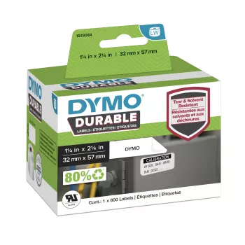 DYMO Original LabelWriter Etiquetas Durable | 57 mm x 32 mm | Poli branco | 800 etiquetas autocolantes | Alto desempenho | Para impressoras de etiquetas LabelWriter