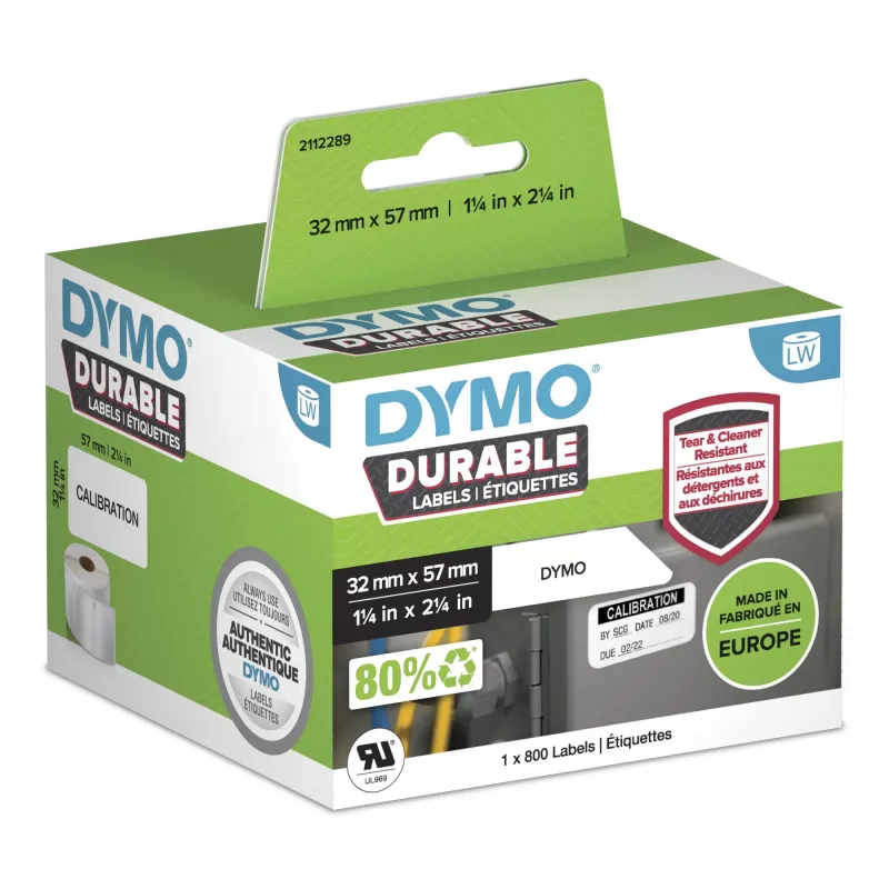 DYMO Original LabelWriter Etiquetas Durable | 57 mm x 32 mm | Poli branco | 800 etiquetas autocolantes | Alto desempenho | Para impressoras de etiquetas LabelWriter
