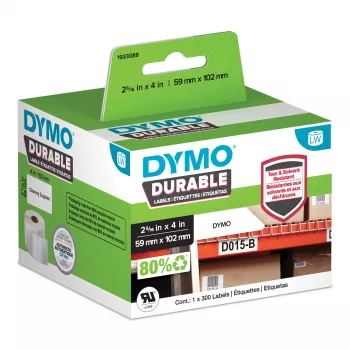 DYMO Original LabelWriter Etiquetas Durable | 59 mm x 102 mm | Polipropileno branco | 300 etiquetas autocolantes | Alto desempenho | Para impressoras de etiquetas LabelWriter