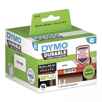 DYMO Original LabelWriter Etiquetas Durable | 59 mm x 102 mm | Polipropileno branco | 300 etiquetas autocolantes | Alto desempenho | Para impressoras de etiquetas LabelWriter