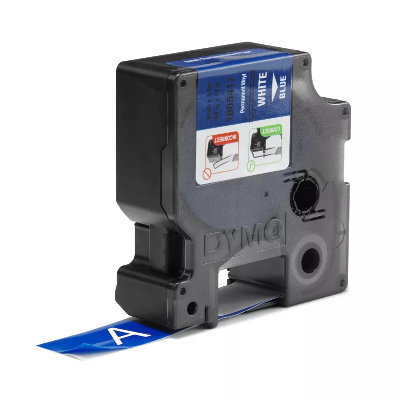 DYMO Rhino Etiquetas de vinil industriais | 19 mm x 5,5 m | Impressão branca sobre azul | Autocolante | para impressoras de etiquetas LabelManager e Rhino