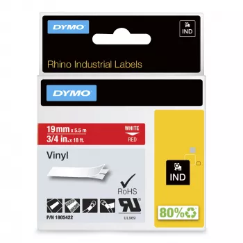 DYMO Rhino Etiquetas de vinil industriais | 19 mm x 5,5 m | Impressão branca sobre vermelho | Autocolante | para impressoras de etiquetas Rhino e LabelManager
