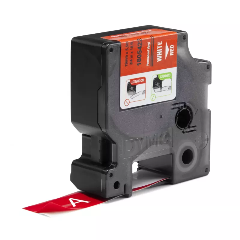 DYMO Rhino Etiquetas de vinil industriais | 19 mm x 5,5 m | Impressão branca sobre vermelho | Autocolante | para impressoras de etiquetas Rhino e LabelManager