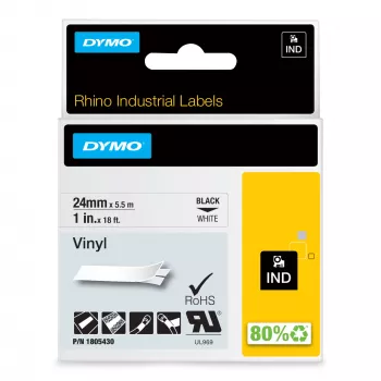 DYMO Rhino Etiquetas de vinil industriais | 24 mm x 5,5 m | Impressão preta sobre branco | Autocolante | para impressoras de etiquetas LabelManager e Rhino
