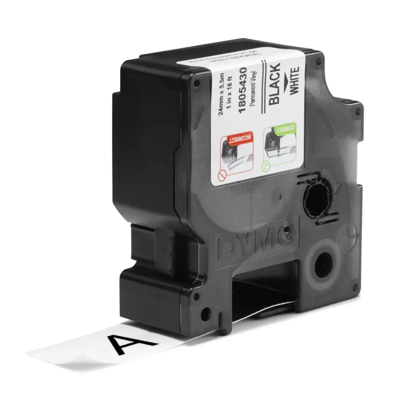 DYMO Rhino Etiquetas de vinil industriais | 24 mm x 5,5 m | Impressão preta sobre branco | Autocolante | para impressoras de etiquetas LabelManager e Rhino