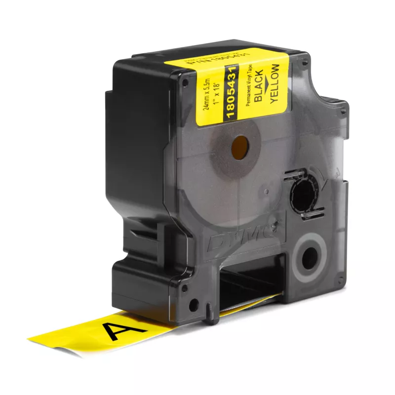 DYMO Rhino Etiquetas de vinil industriais | 24 mm x 5,5 m | Impressão preta sobre amarelo | Autocolante | para impressoras de etiquetas LabelManager e Rhino