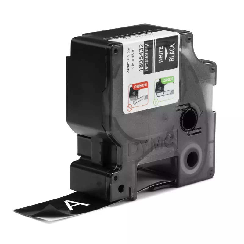 DYMO Rhino Etiquetas de vinil industriais | 24 mm x 5,5 m | Impressão branca sobre preto | Autocolante | para impressoras de etiquetas LabelManager e Rhino