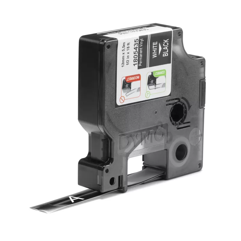DYMO Rhino Etiquetas de vinil industriais | 12 mm x 5,5 m | Impressão branca sobre preto | Autocolante | para impressoras de etiquetas LabelManager e Rhino
