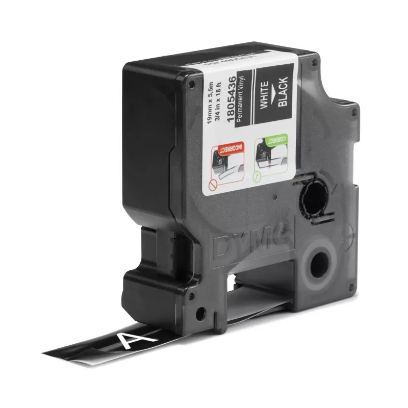 DYMO Rhino Etiquetas de vinil industriais | 19 mm x 5,5 m | Impressão branca sobre preto | Autocolante | para impressoras de etiquetas LabelManager e Rhino