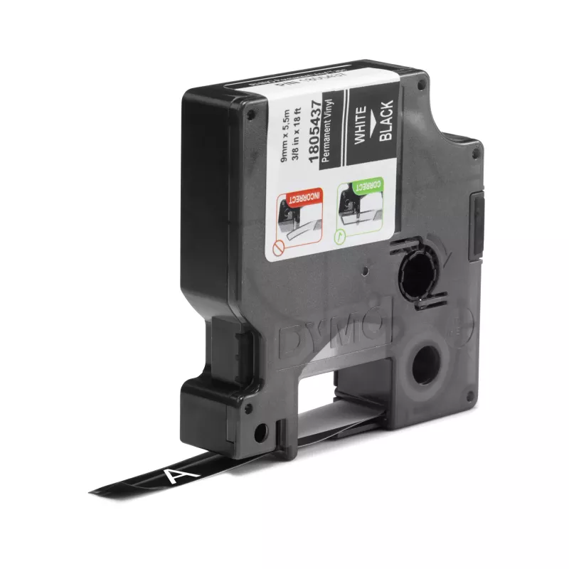 DYMO Rhino Etiquetas de vinil industriais | 9 mm x 5,5 m | Impressão branca sobre preto | Autocolante | para impressoras de etiquetas LabelManager e Rhino