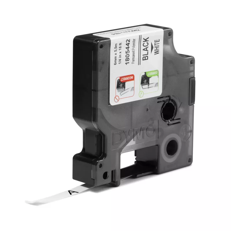 DYMO Rhino Etiquetas de poliéster permanentes industriais | 6 mm x 5,5 m | Impressão preta sobre branco | Autocolante | para impressoras de etiquetas Rhino e LabelManager