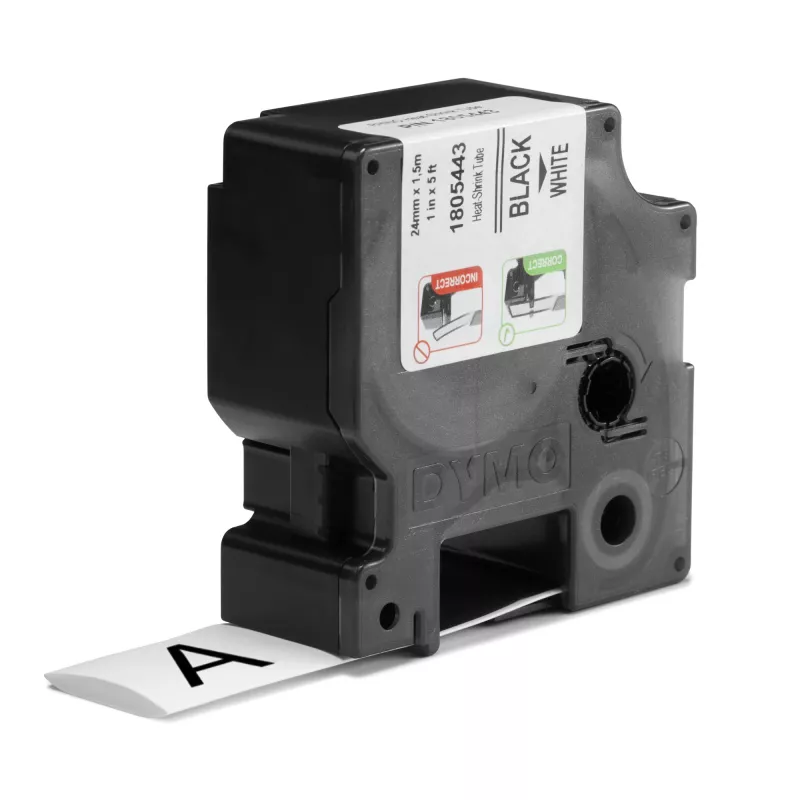 DYMO Rhino Rolos de etiquetas termorretráteis para cabos industriais | 24 mm x 1,5 m | Impressão preta sobre branco | Autocolante | para impressoras de etiquetas Rhino