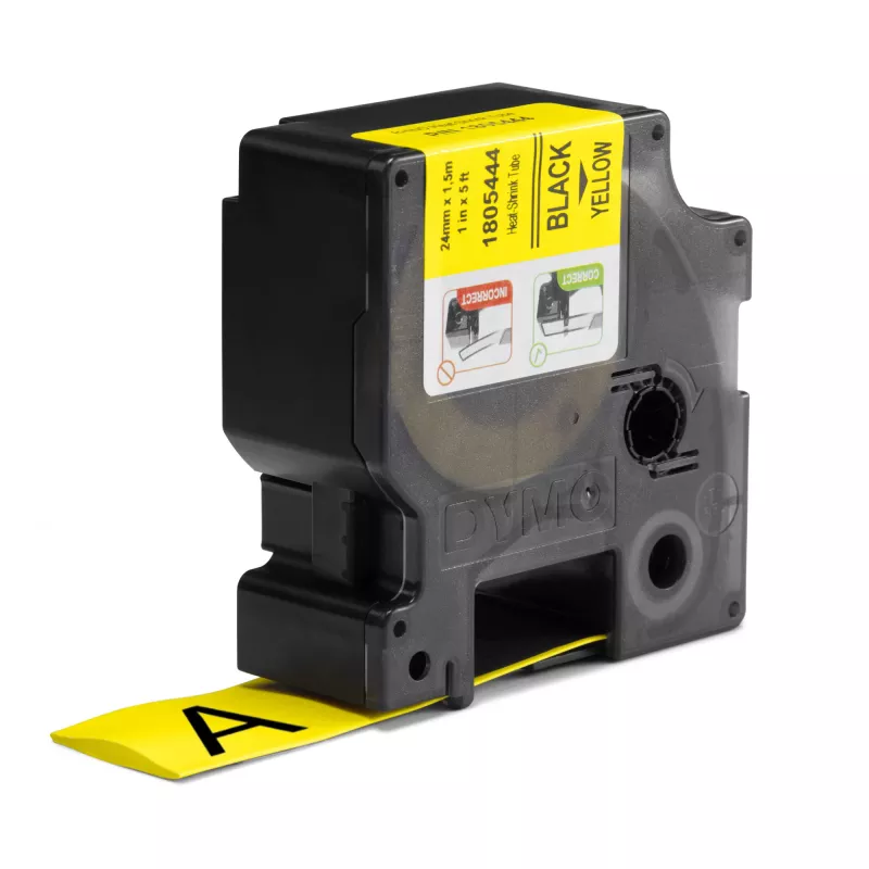 DYMO Rhino Tubos de etiquetas termorretráteis para cabos industriais | 24 mm x 1,5 m | Impressão preta sobre amarelo | para impressoras de etiquetas Rhino