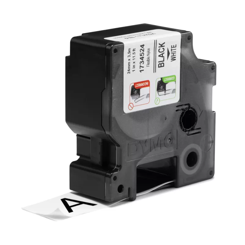 Etiquetas DYMO Rhino Industrial de nylon flexível | 24 mm x 3,5 m | Preto sobre branco | Autoadesivas | para impressoras de etiquetas LabelManager e Rhino