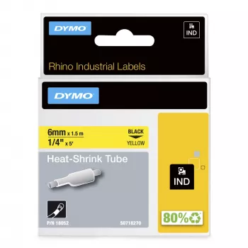 Etiquetas termorretráteis DYMO Rhino Industrial para cabos | 6 mm x 1,5 m | Preto sobre amarelo | para impressoras de etiquetas Rhino