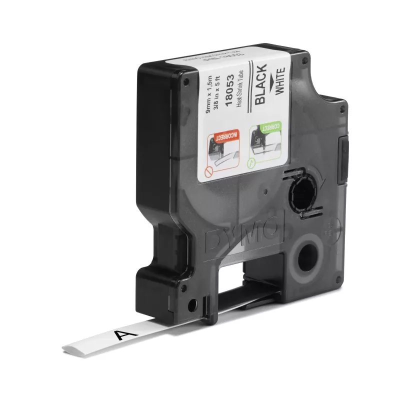 Tubos de etiquetas termorretráteis DYMO Rhino Industrial para cabos | 9 mm x 1,5 m | Impressão preta sobre branco | para impressoras de etiquetas Rhino