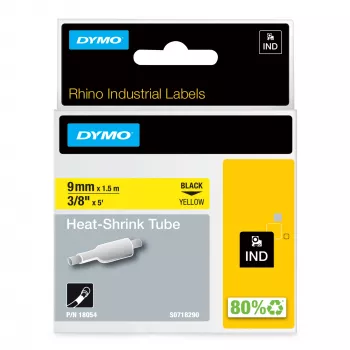 Etiquetas termorretráteis DYMO Rhino Industrial para cabos | 9 mm x 1,5 m | Preto sobre amarelo | para impressoras de etiquetas Rhino