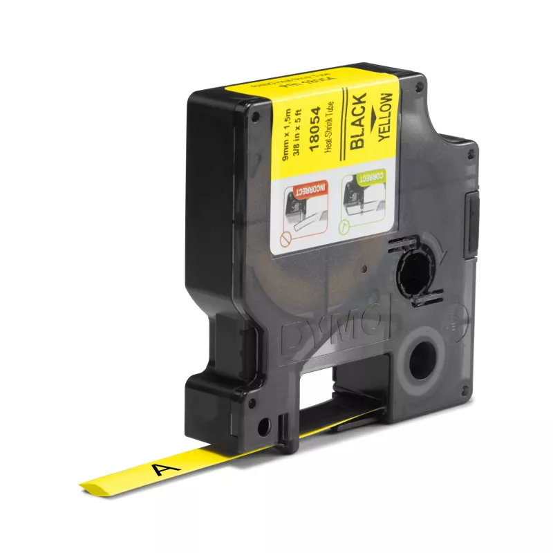 Etiquetas termorretráteis DYMO Rhino Industrial para cabos | 9 mm x 1,5 m | Preto sobre amarelo | para impressoras de etiquetas Rhino