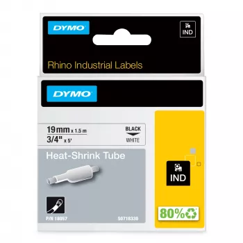 Tubos de etiquetas termorretráteis DYMO Rhino Industrial para cabos | 19 mm x 1,5 m | Impressão preta sobre branco | Autoadesivas | para impressoras de etiquetas Rhino