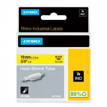 Tubos de etiquetas DYMO Rhino Industrial Heat-Shrink para cabos | 19 mm x 1,5 m | Impressão preta sobre amarelo | para etiquetadoras Rhino