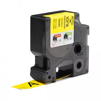 Etiquetas de vinil DYMO Rhino Industrial | 19 mm x 5,5 m | Impressão preta sobre amarelo | Autoadesivas | para etiquetadoras Rhino e LabelManager