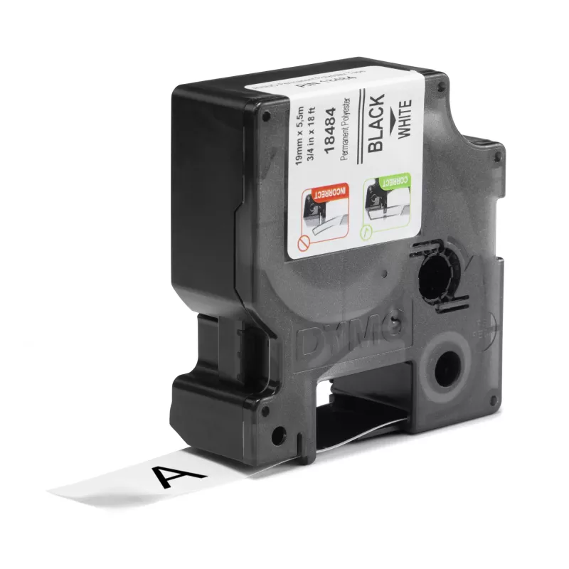 Etiquetas DYMO Rhino Industrial de poliéster permanente | 19 mm x 5,5 m | Impressão preta sobre branco | Autoadesivas | para impressoras de etiquetas Rhino e LabelManager