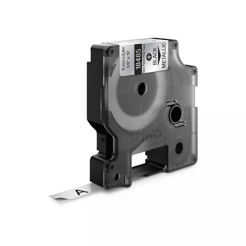 Etiquetas DYMO Rhino Industrial de poliéster permanente | 9 mm x 5,5 m | Impressão preta sobre metálico | Autoadesivas | para impressoras de etiquetas Rhino e LabelManager