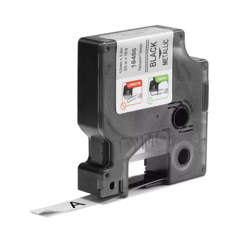 Etiquetas DYMO Rhino Industrial de poliéster permanente | 12 mm x 5,5 m | Impressão preta sobre metálico | para impressoras de etiquetas Rhino e LabelManager