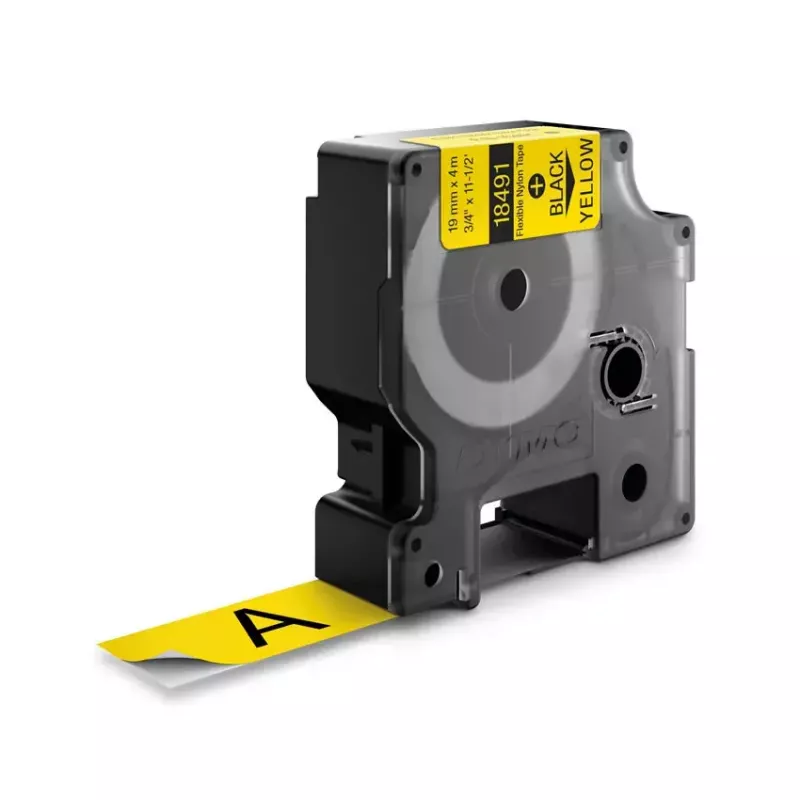 Etiquetas DYMO Rhino Industrial de nylon flexível | 19 mm x 3,5 m | Impressão preta sobre amarelo | Autoadesivas | para impressoras de etiquetas Rhino e LabelManager