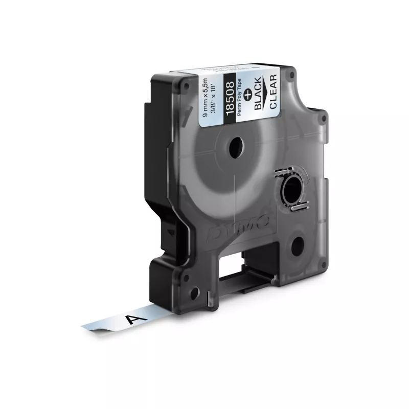 Etiquetas DYMO Rhino Industrial de poliéster permanente | 9 mm x 5,5 m | Impressão preta sobre transparente | Autoadesivas | para impressoras de etiquetas LabelManager e Rhino