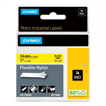 Etiquetas DYMO Rhino Industrial de nylon flexível | 24 mm x 3,5 m | Preto sobre amarelo | Autoadesivas | para etiquetadoras Rhino e LabelManager