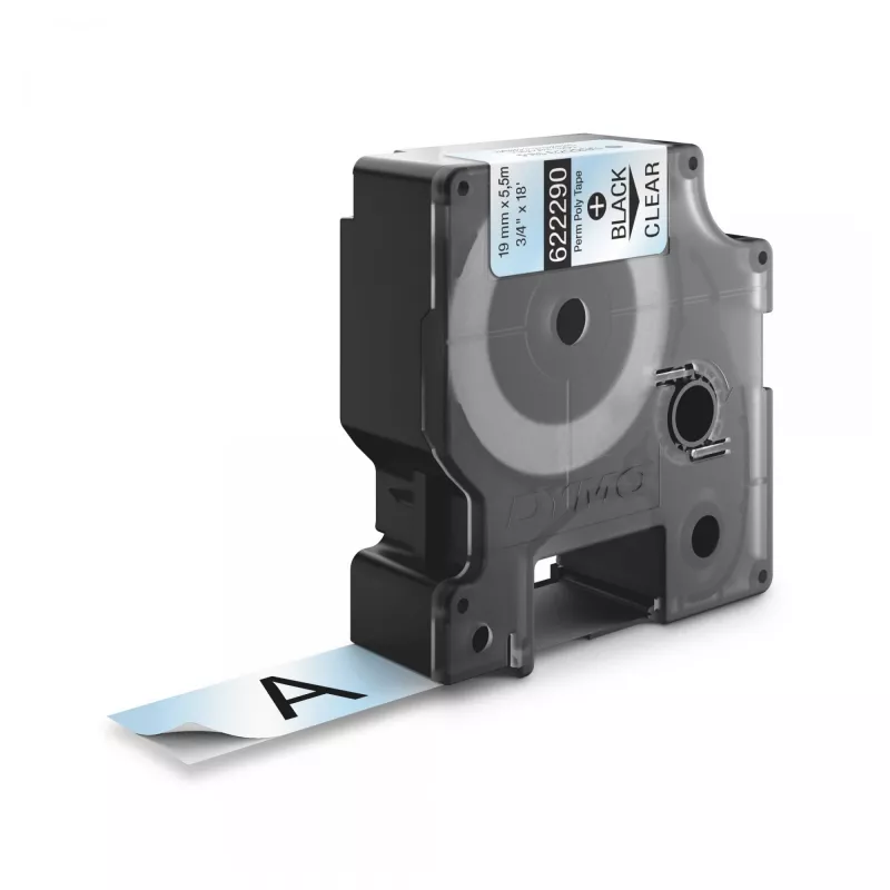 Etiquetas DYMO Rhino Industrial de poliéster permanente | 19 mm x 5,5 m | Impressão preta sobre transparente | Autoadesivas | para impressoras de etiquetas LabelManager e Rhino