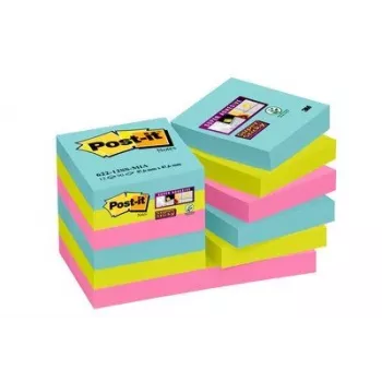 Notas adesivas 3M 622-12SS-MIA quadradas azul, rosa, amarelo autoadesivas