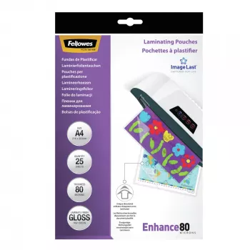 Fellowes ImageLast A4 80 Micron Películas de plastificação – pack de 25, brilhante, transparente, A4, 0,08 mm, 210 mm, 1 mm