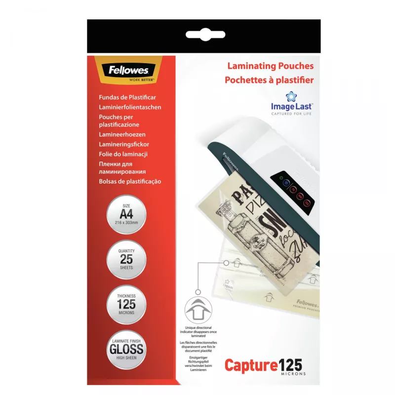 Fellowes ImageLast A4 125 Micron Películas de plastificação - 25 unid., brilhante, transparente, A4, 0,125 mm, 310 mm, 214 mm