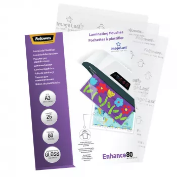 Fellowes ImageLast A3 80 Micron Película de plastificação - pack de 25, brilhante, transparente, A3, 0,08 mm, 430 mm, 1 mm