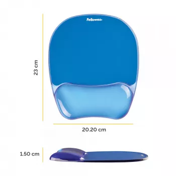 Fellowes Tapete de rato com apoio de pulso - Tapete de rato Crystals Gel com base de borracha antiderrapante - Tapete de rato ergonómico para computador, portátil, escritório em casa – Compatível com ratos laser e óticos – Azul