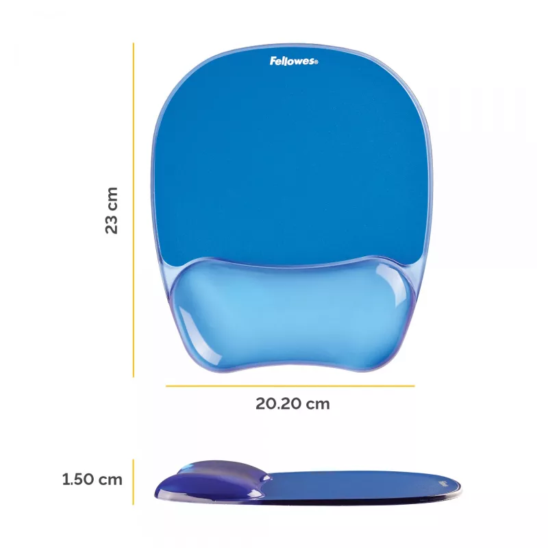 Fellowes Tapete de rato com apoio de pulso - Tapete de rato Crystals Gel com base de borracha antiderrapante - Tapete de rato ergonómico para computador, portátil, escritório em casa – Compatível com ratos laser e óticos – Azul