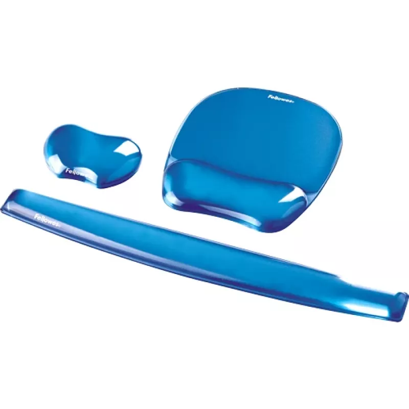 Fellowes Tapete de rato com apoio de pulso - Tapete de rato Crystals Gel com base de borracha antiderrapante - Tapete de rato ergonómico para computador, portátil, escritório em casa – Compatível com ratos laser e óticos – Azul