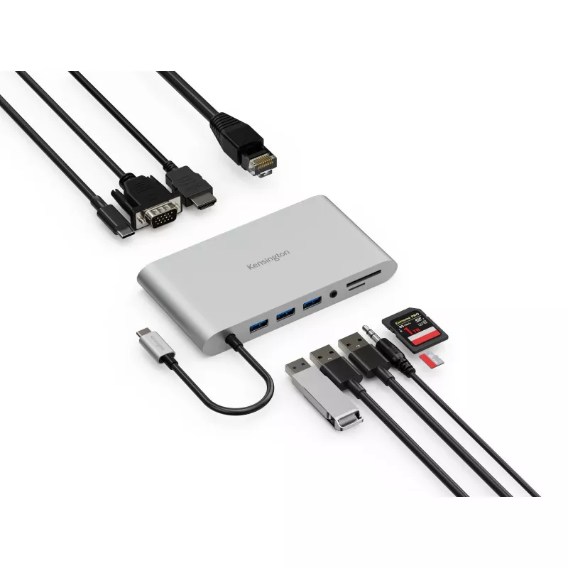 Kensington UH1440P dock móvel USB-C 5Gbps vídeo duplo sem drivers – 85W Pass-Through Power – DP/HDMI/VGA