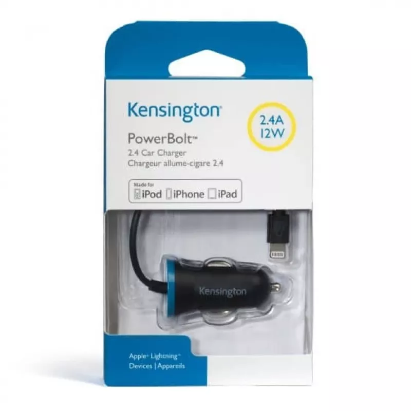 Kensington PowerBolt™ 2.4 carregador de automóvel – Preto, automóvel, isqueiro, 1 m, Preto