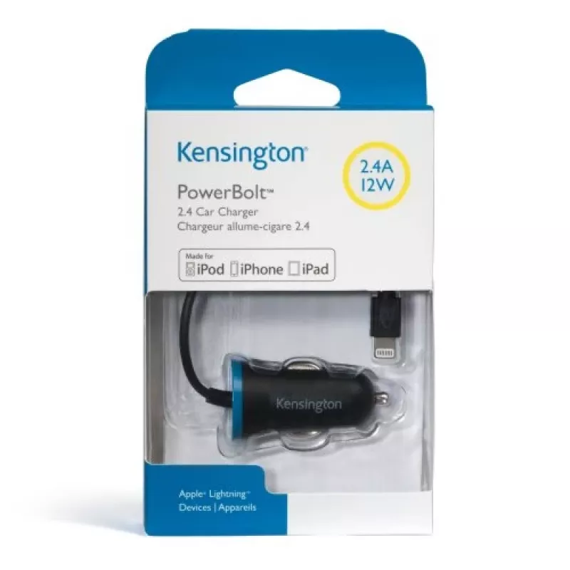 Kensington PowerBolt™ 2.4 carregador de automóvel – Preto, automóvel, isqueiro, 1 m, Preto